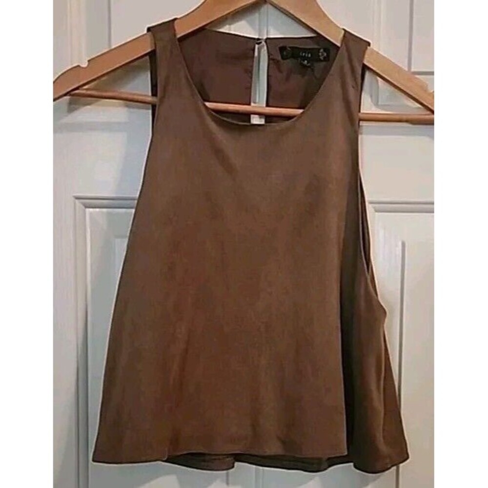 Iris Womens Top Brown Small Tank Faux Suede Lined Babydoll Crop High Low